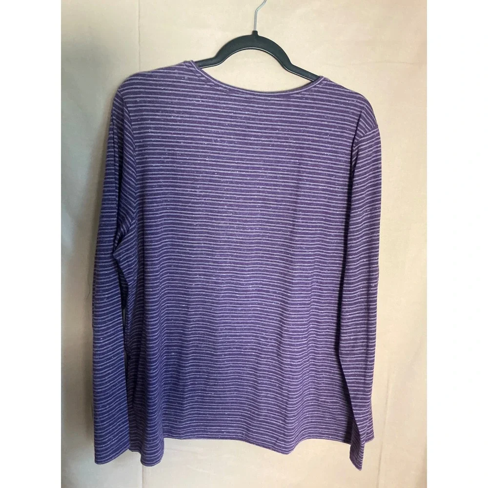 Croft & Barrow Striped Tee Women XXL Purple Excellent Long Sleeve Crew Neck